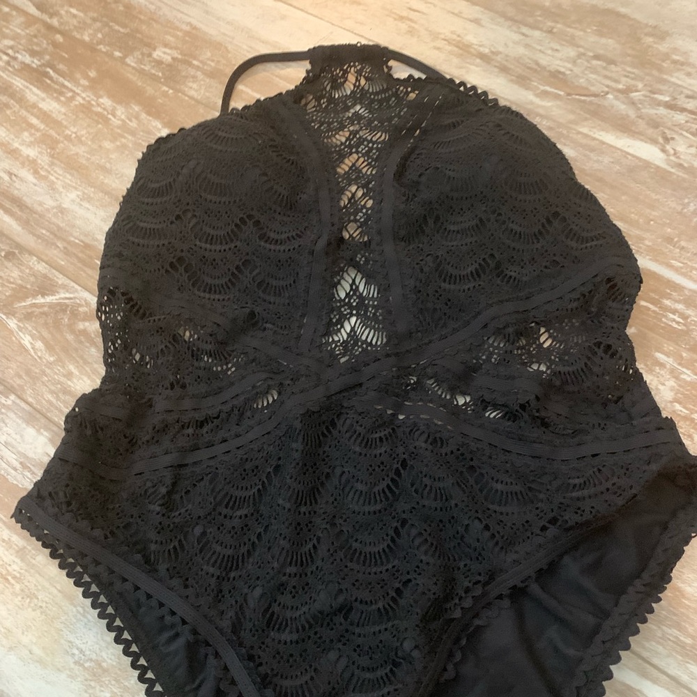 NWOT Becca one piece black lace bathing suit